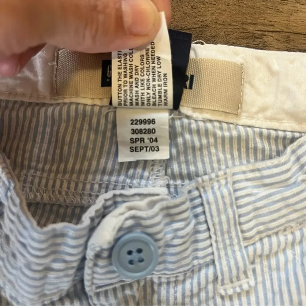 Gap Capri Pants Blue White Seersucker Cargo Toddler Girl Size 4 Adjustable Strap